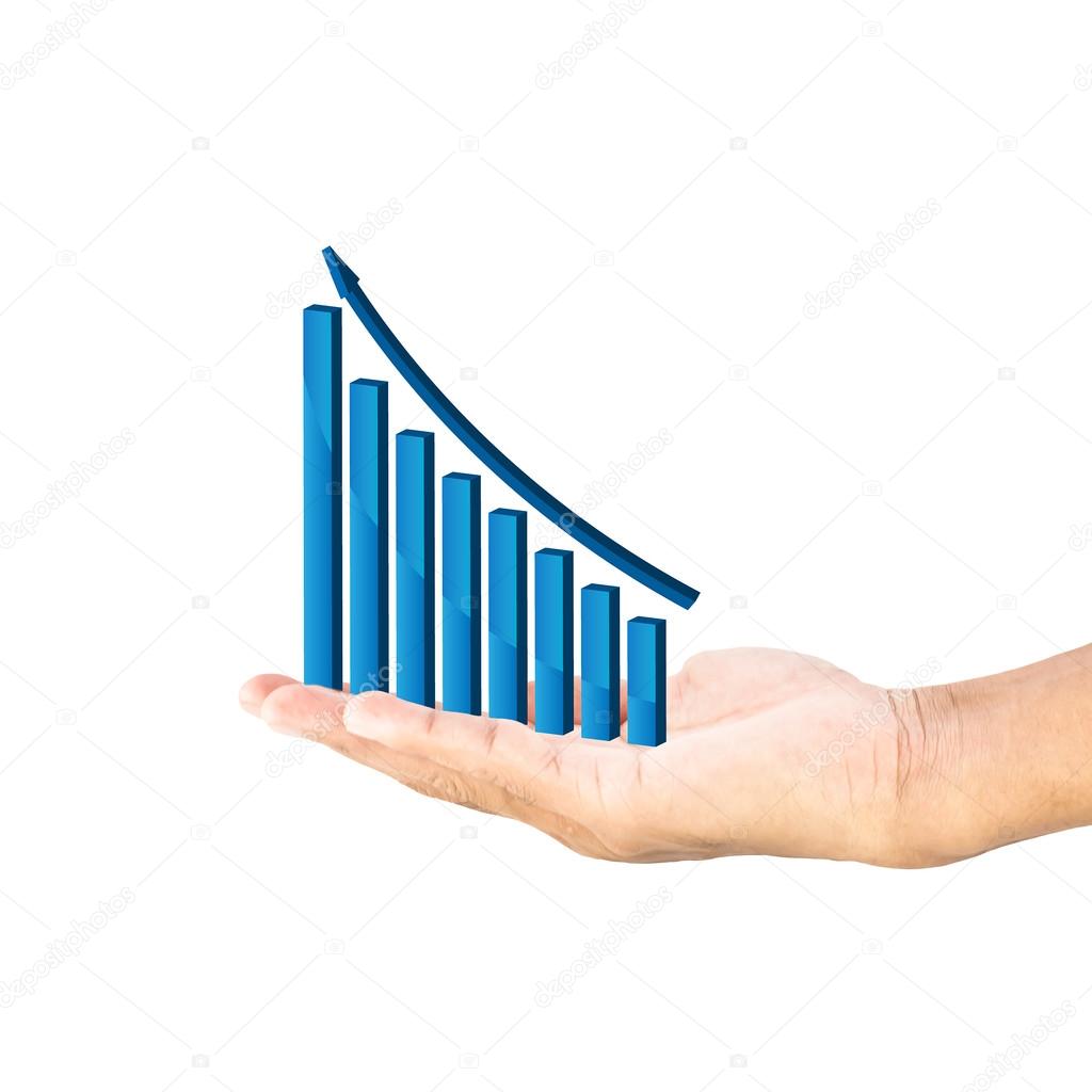 Graphs on the hands of businessmen isolated on white background.