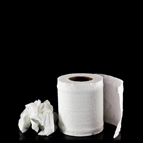 Toilet paper isolated on black background — Stock Photo, Image