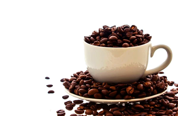 Coffee cup and beans on a white background. — Stock Photo, Image