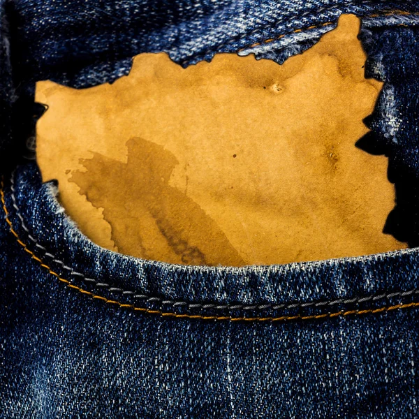 Jeans pocket with paper with space for text — Stock Photo, Image