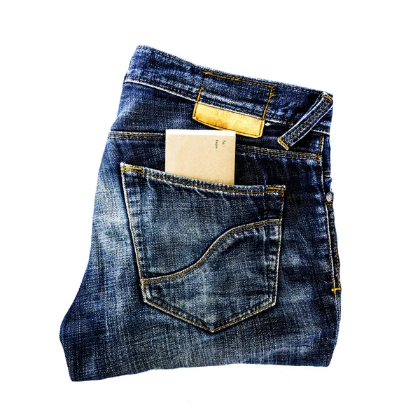 Jeans pocket with paper with space for text — Stock Photo, Image