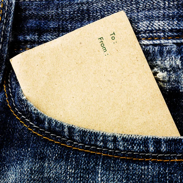 Jeans pocket with paper with space for text — Stock Photo, Image