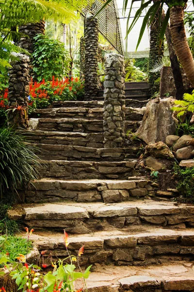 Landscaping in the garden. The path in the garden with pond in a — Stock Photo, Image