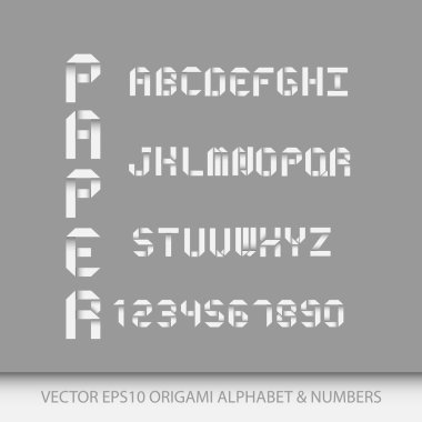 Origami alfabesi harfleri ve numbers.vector şekil eps10
