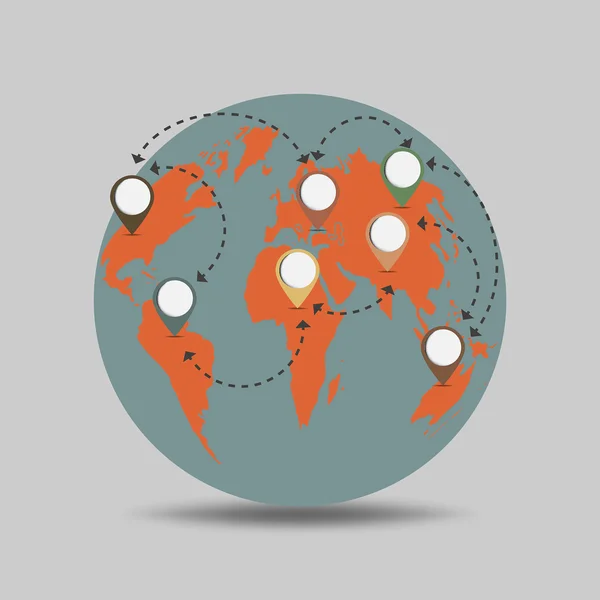 Pointeurs vintage réseau sur la carte mondiale — Image vectorielle