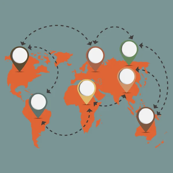 グローバル マップ上のネットワーク ビンテージ ポインター — ストックベクタ