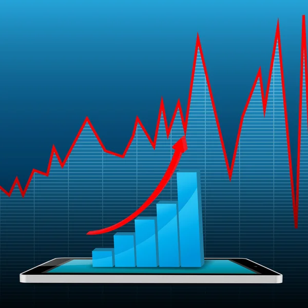 Бизнес-графики на планшетном компьютере на синем фоне — стоковый вектор