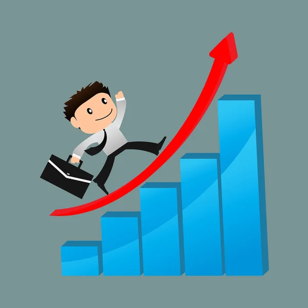 Success concept.businessman run on graph. — Stock Vector