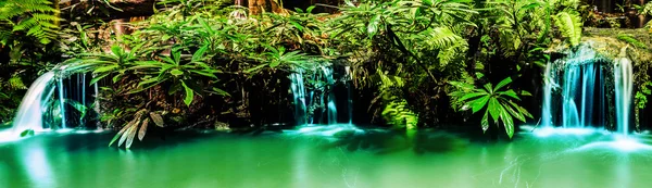 Panorama of waterfall in garden design. — Stock Photo, Image