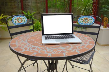 Summer terrace on the table laptop clipart