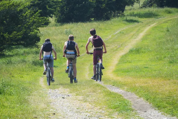 Cyclists cycling along south downs way — Stock Photo, Image