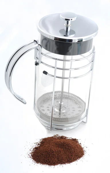 Coffee press with ground coffee — Stock Photo, Image