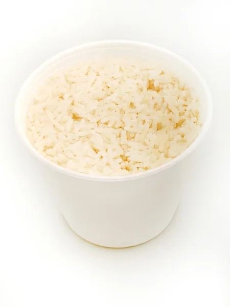 Konténer-ban tisztán látható fehér rizs — Stock Fotó