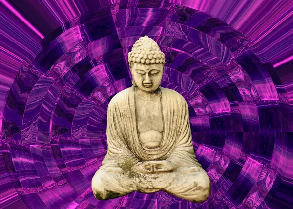 Buddha a psychedelické fialové pozadí — Stock fotografie