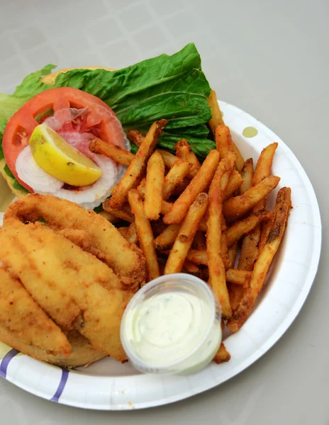 Сэндвич с рыбой и картошка фри — стоковое фото