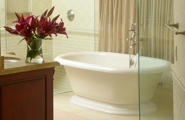 Kamar mandi modern dengan bak mandi mewah — Stok Foto