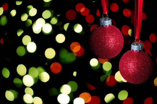 Glitter ile kırmızı Noel topları — Stok fotoğraf