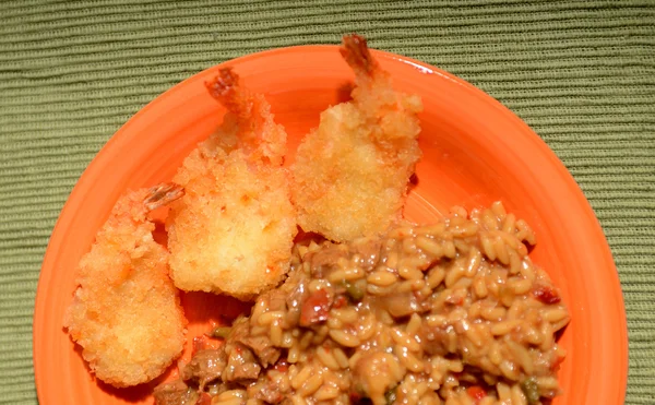 Camarones fritos y arroz — Foto de Stock