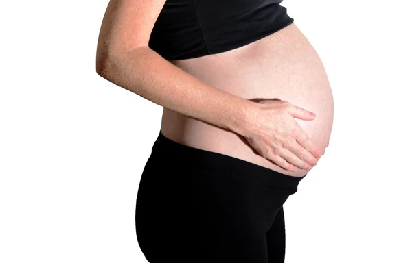 Hamile kadının koca göbek — Stok fotoğraf