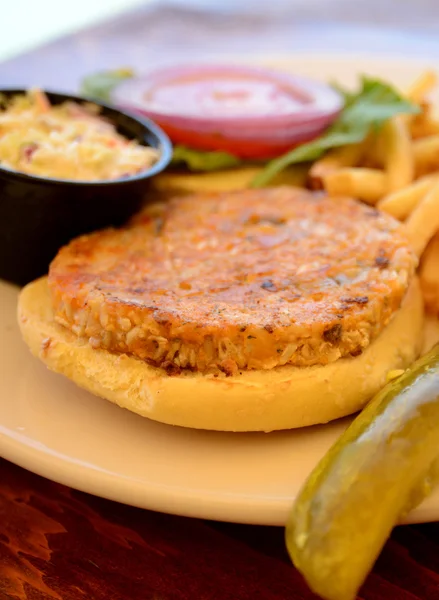 Veggie burger with fries — Stock Photo, Image