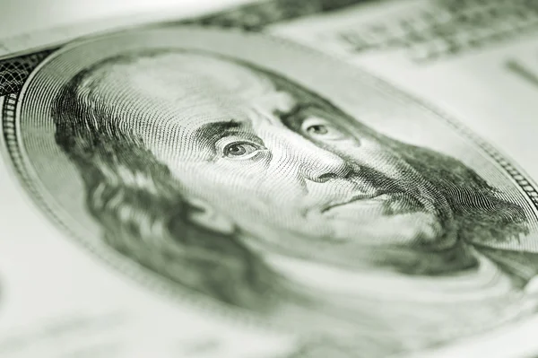 Retrato de Benjamin Franklin na nota de cem dólares — Fotografia de Stock