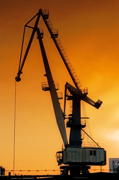 Silhouette de grue portuaire au lever du soleil . — Photo