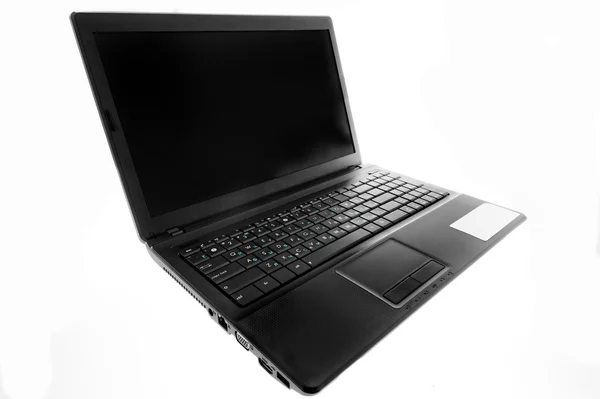 Schwarzer Laptop offen auf weißem Hintergrund. — Stockfoto