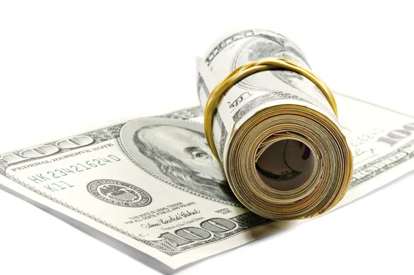 Rolka dolarowych na stu dolarowy — Zdjęcie stockowe
