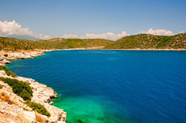 gökyüzü, bulutlar, dağlar, deniz