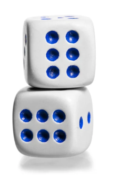 Two white dice stand by each other on a white background — Stock Photo, Image