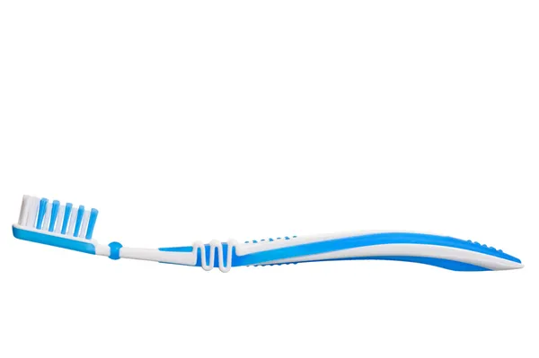 Blauwe nieuwe tandenborstel close-up op witte achtergrond — Stockfoto