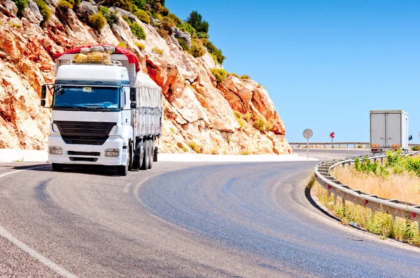 Bir dağ yolu ile yüklenen vagonlar — Stok fotoğraf