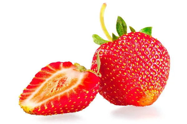 Whole strawberry and half on white background — Stock Photo, Image