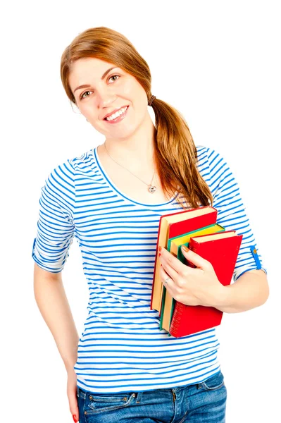 Beautiful student with books smiling — Stock Photo, Image
