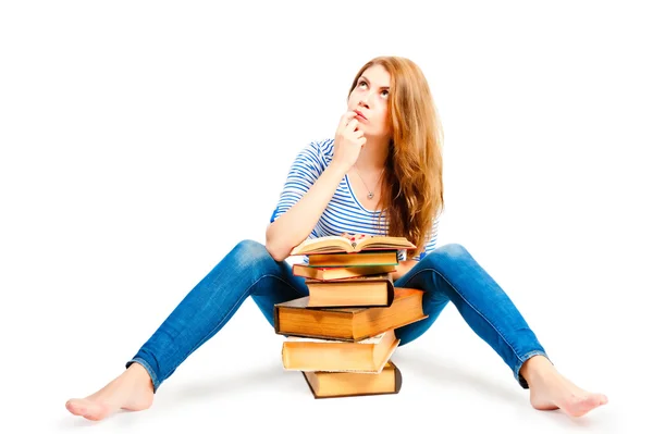 Beautiful thoughtful student of literature in the studio — Stock Photo, Image