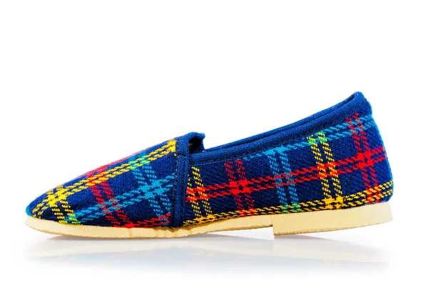 Checkered wool children's slippers shot closeup — Stock Photo, Image