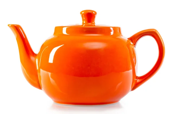 Beyaz zemin üzerinde parlak turuncu çaydanlık — Stok fotoğraf