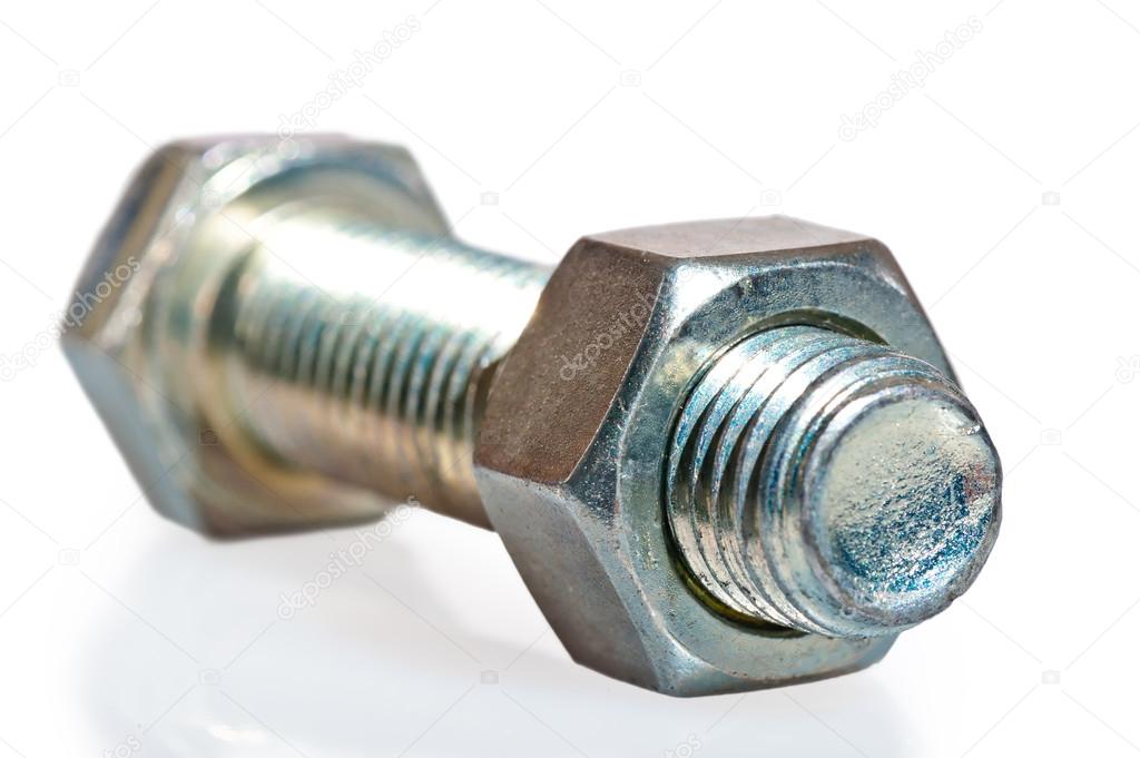 large metal bolt with nut tightened