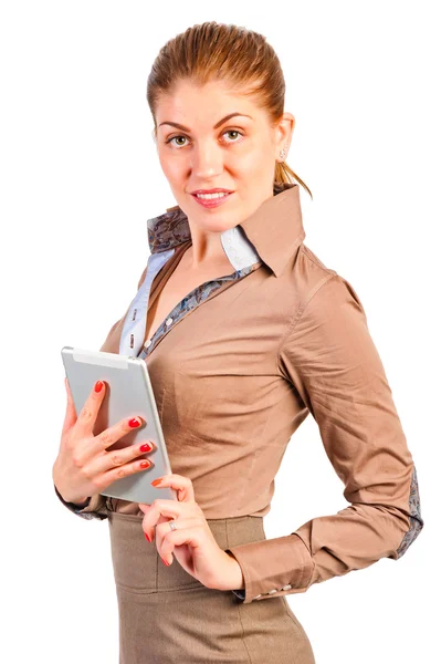 Lovely woman with a tablet in hands — Stock Photo, Image