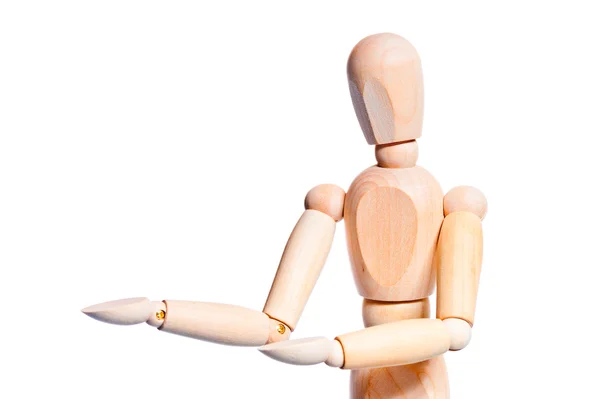 Portrait of a man of wood mannequin showing — Stock Photo, Image