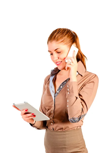 Successful young woman with modern device — Stock Photo, Image