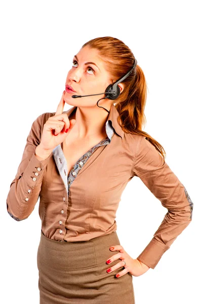 Operator with headset advising client — Stock Photo, Image