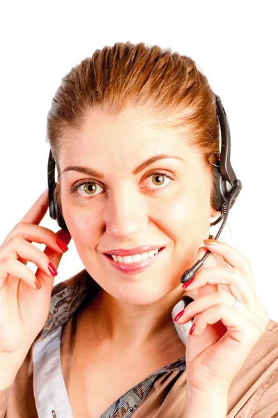 Portrait of a young and beautiful girl with headset — Stock Photo, Image