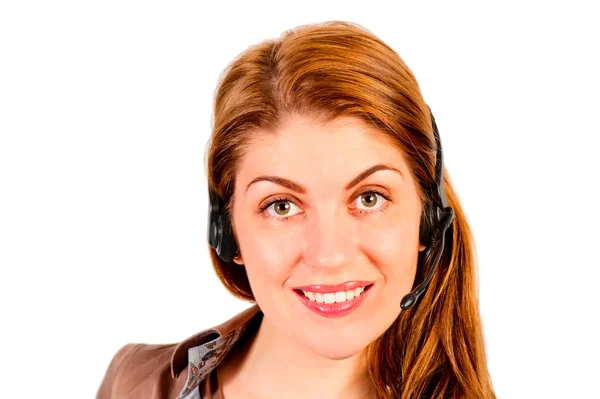 Portrait of charming girl with headset — Stock Photo, Image