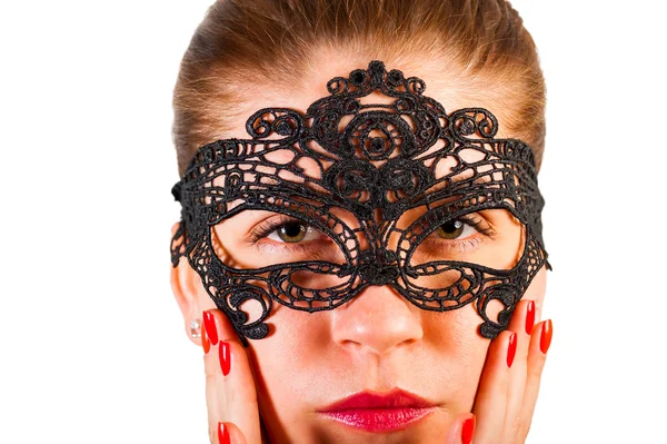 Portrait of a girl in sexy lace mask — Stock Photo, Image