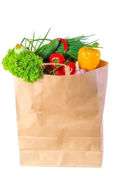 Sac en papier plein d'aliments sains — Photo