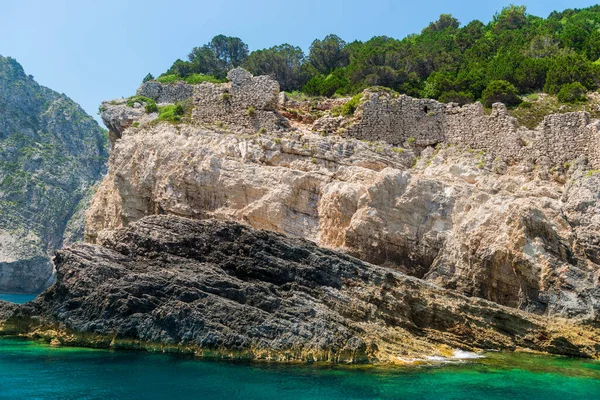 Rocky Coast Greek Island Sea View Landscape Greece View Boat — Stock Photo, Image