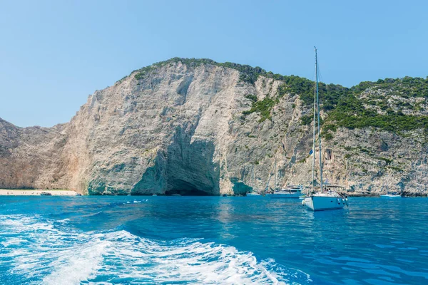 Navagio Beach Schiffbruch Strandblick Vom Meer Aus Insel Zakynthos Griechenland — Stockfoto