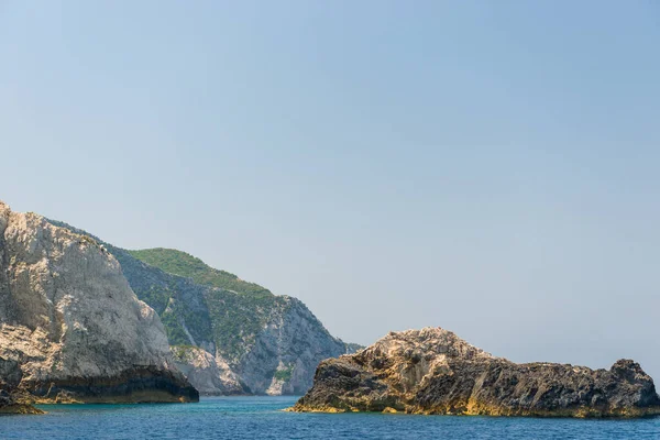 Klippig Kust Grekisk Och Havsutsikt Landskap Greece Utsikt Från Båt — Stockfoto