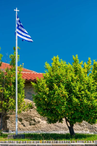 Bandera Grecia Con Cielo Azul —  Fotos de Stock